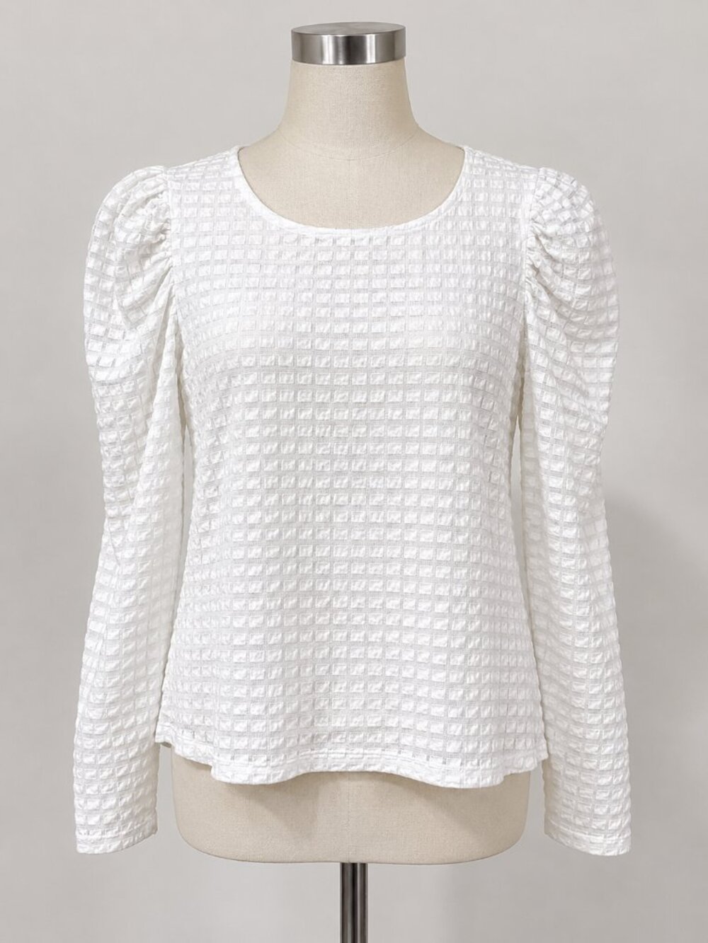 Calvin Klein Top Women M White Textured Puff Sleeve Cotton Blouse Office NWT